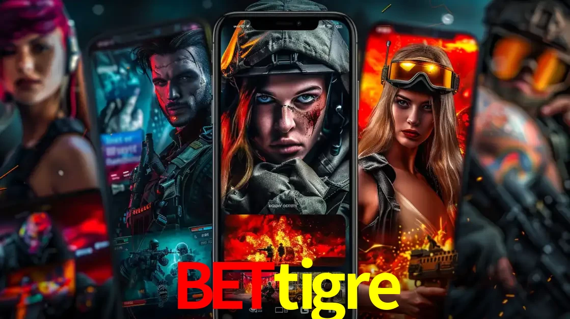 Montagem de telas de celular mostrando diversos personagens, masculinos e femininos, de um jogo de tiro, ilustrando a diversidade de equipes de e-sports para apostar no bettigre.