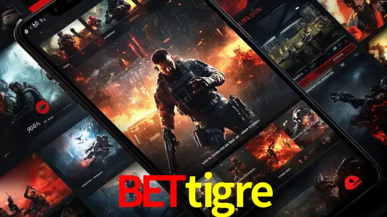 Tela de um celular exibindo uma galeria de jogos de tiro com temática militar, mostrando a variedade de e-sports disponíveis para apostas na plataforma de entretenimento bettigre.