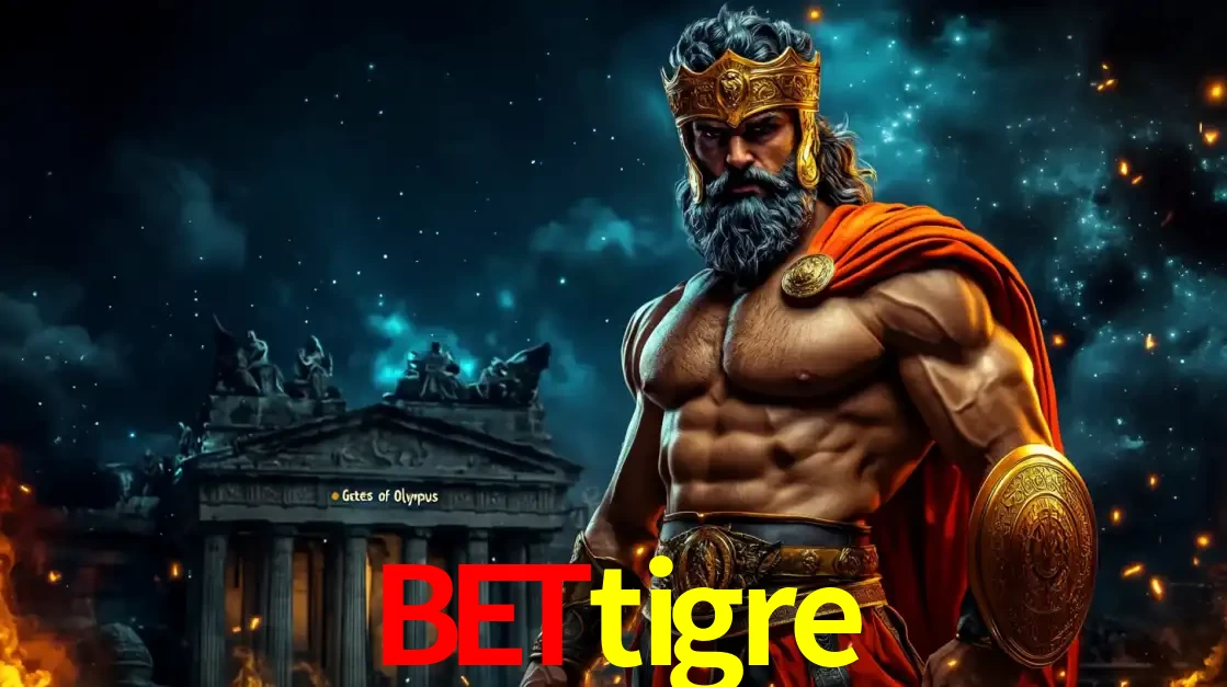 O poderoso Zeus do jogo de slot Gates of Olympus em frente ao seu templo, pronto para lançar multiplicadores divinos e prêmios épicos no cassino online bettigre.