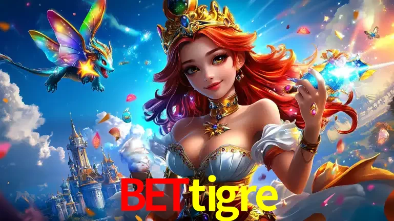 A princesa de um reino de fantasia mágico, com seu pequeno dragão, apresentando um mundo de prêmios encantados nos jogos de caça-níqueis do cassino bettigre.